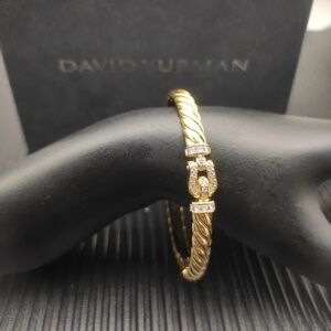 David Yurman Gold Cable Bracelet with Pavé Clasp Accents